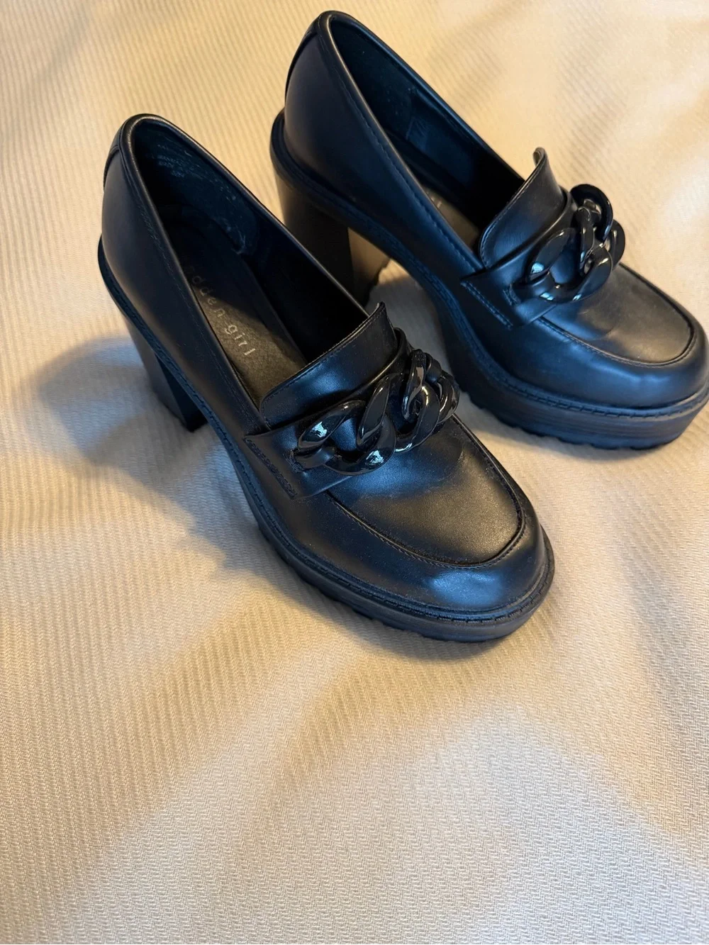 Madden Girl Black Chunky Chain Platform Heels